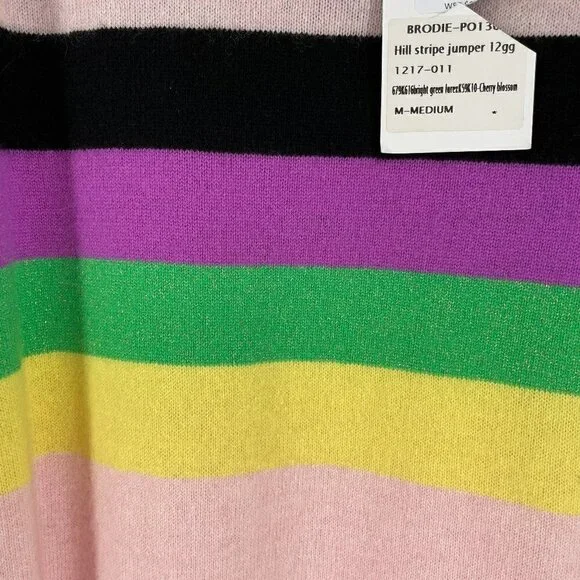 NWT Brodie Cashmere Hill Pink Rainbow Stripe Long Sleeve Pullover Crew Sweater M - Picture 6 of 10